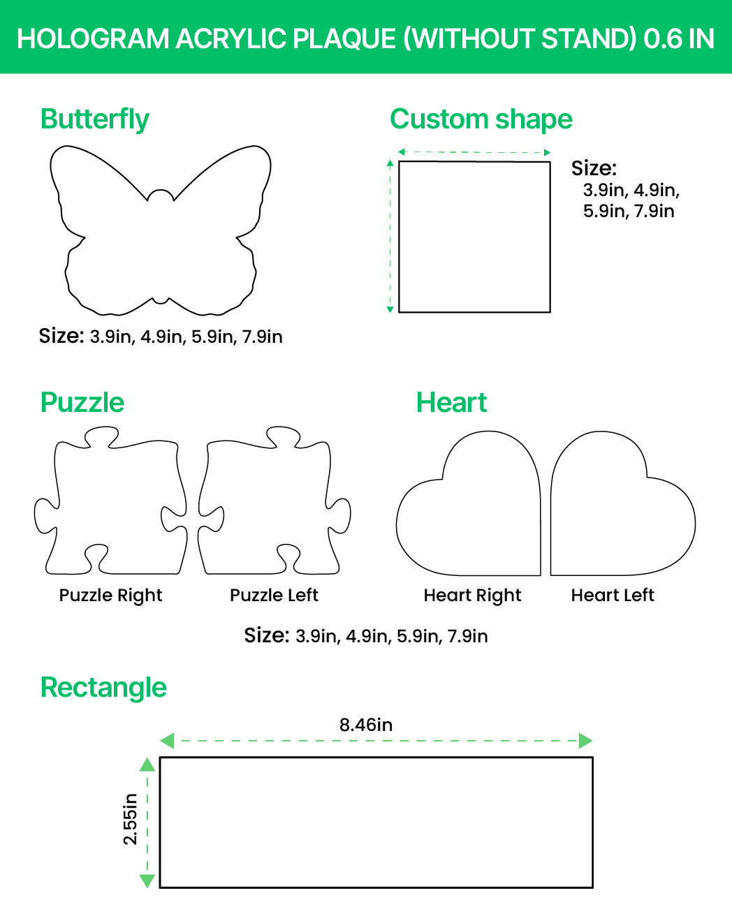 2-side Printed Hologram Acrylic Plaque (without stand) 0.6 IN