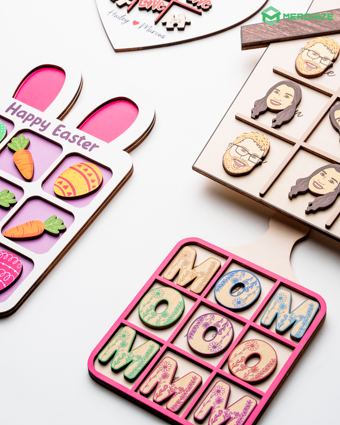 Custom Shape Wooden Tic Tac Toe Board