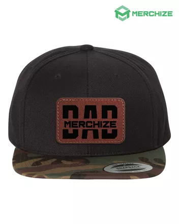 Engraved Leather Patch Premium Flat Bill Snapback Cap 6089M (Made in US)
