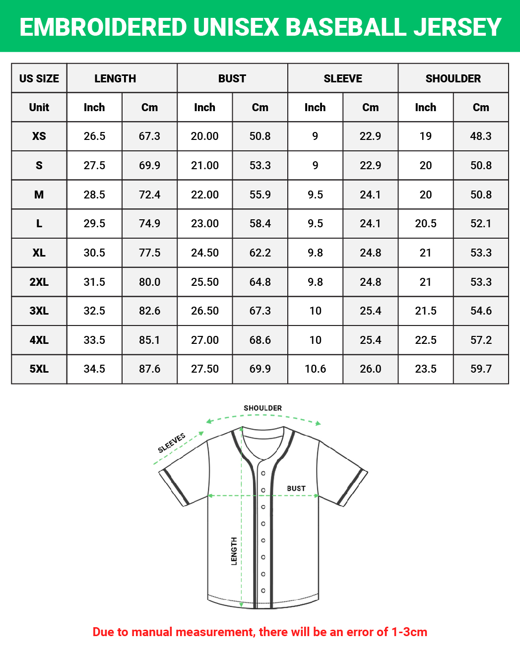 Embroidered Unisex Baseball Jersey