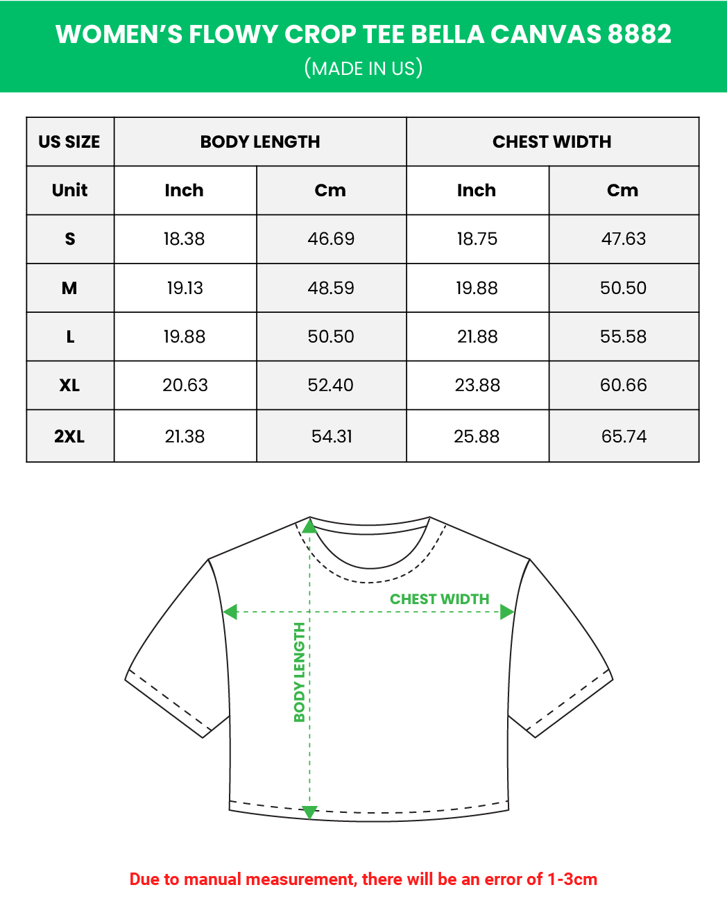 Women’s Flowy Crop Tee  Bella Canvas 8882 (Made in US)