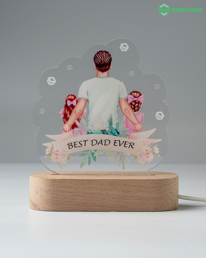 Personalized photo night light with wooden base