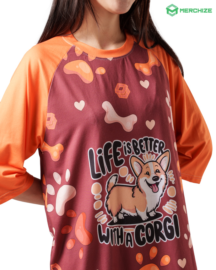 All-over Print 3/4 Sleeve Raglan Dress