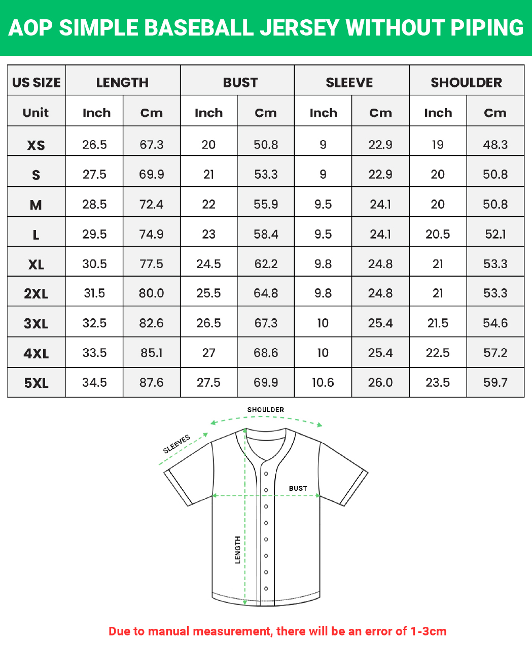 All-over Print Simple Baseball Jersey Without Piping
