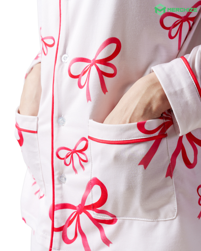 All-over Print Piping Pajamas Set with Double Pockets