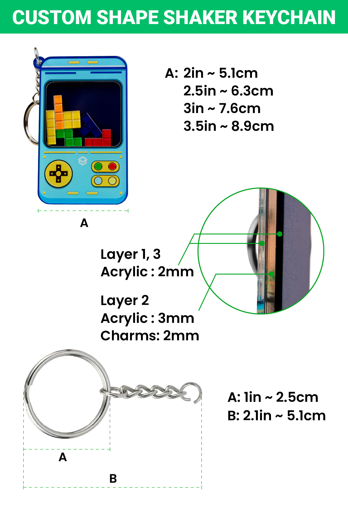 shaker keychain size chart