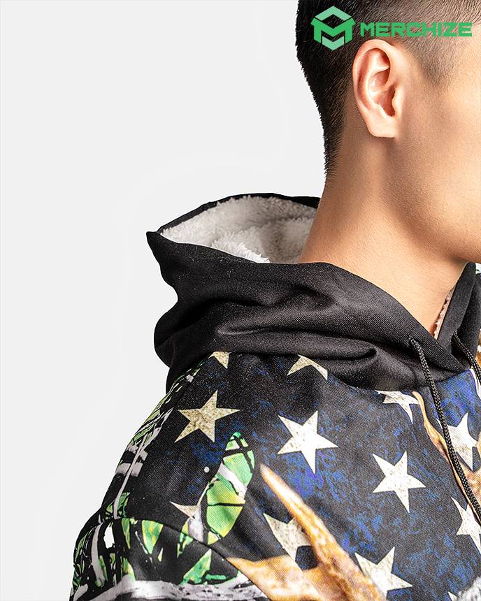 All over Print Fleece Hoodie photo above shoulder