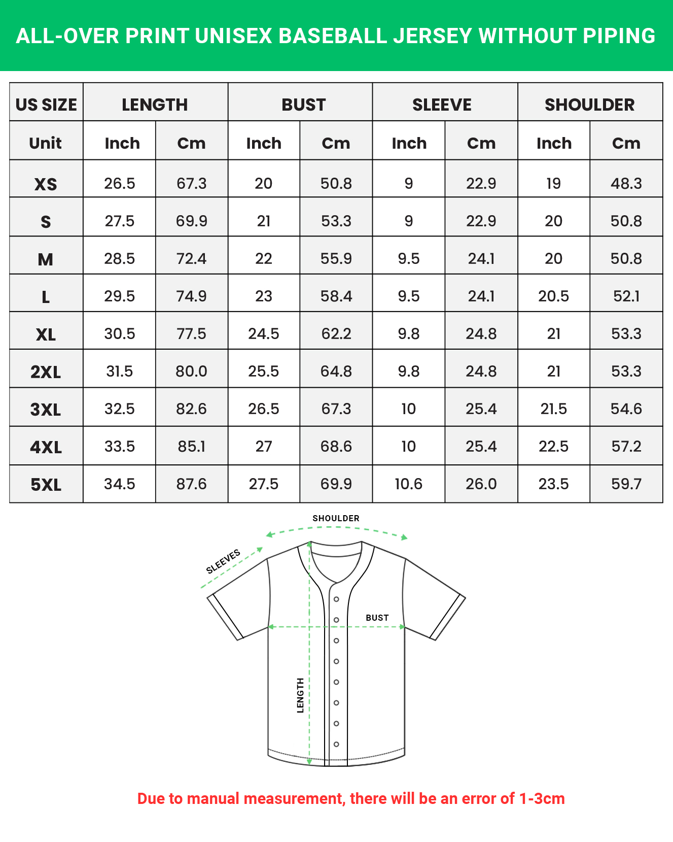 All-over Print Baseball Jersey Without Piping