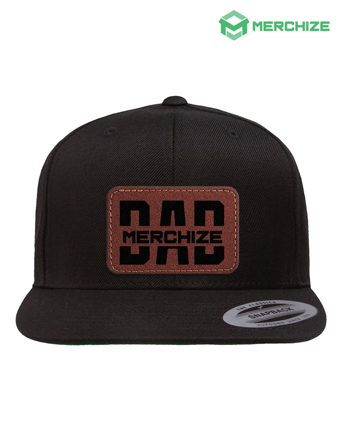 Engraved Leather Patch Premium Flat Bill Snapback Cap 6089M (Made in US)
