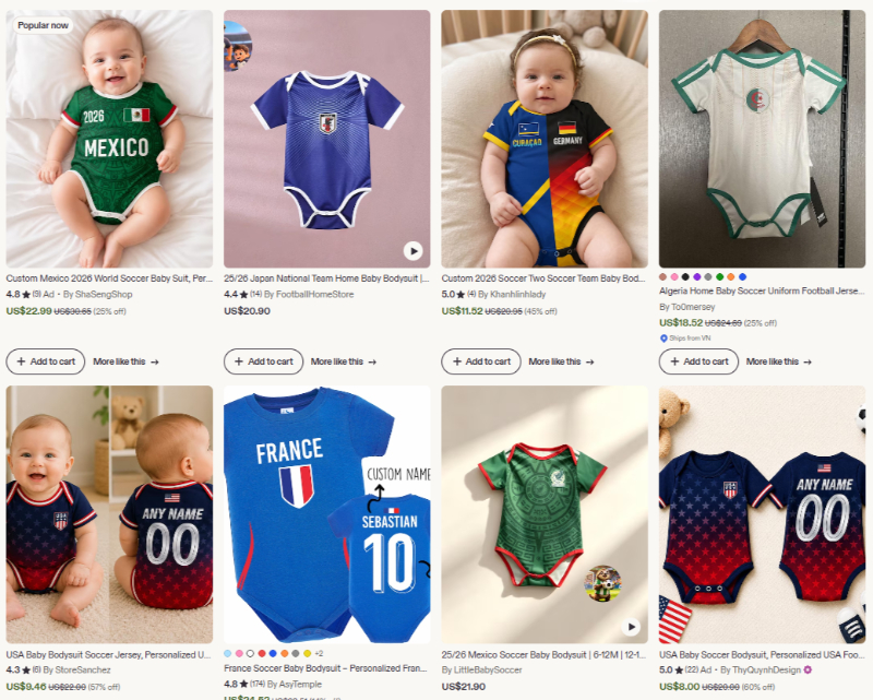 baby clothing world cup theme merch