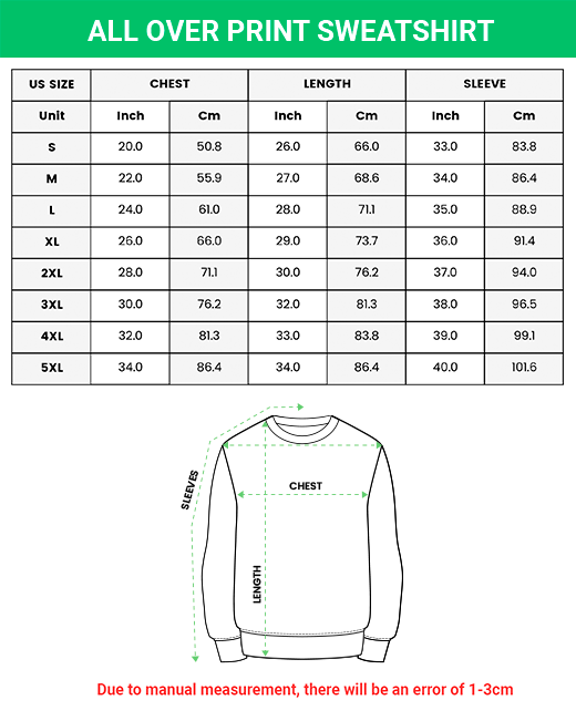 all over print sweatshirt lightweight size chart