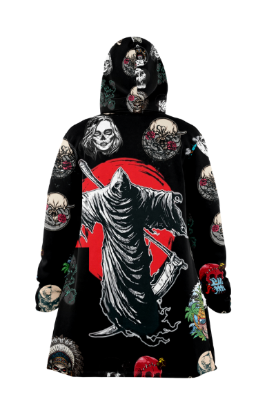 All-Over Print Men's Horn Button Long Fleece Windbreaker (Made In China)