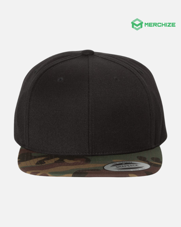 Engraved Leather Patch Premium Flat Bill Snapback Cap 6089M (Made in US)
