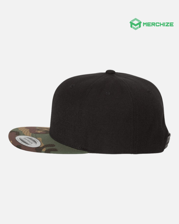 Engraved Leather Patch Premium Flat Bill Snapback Cap 6089M (Made in US)