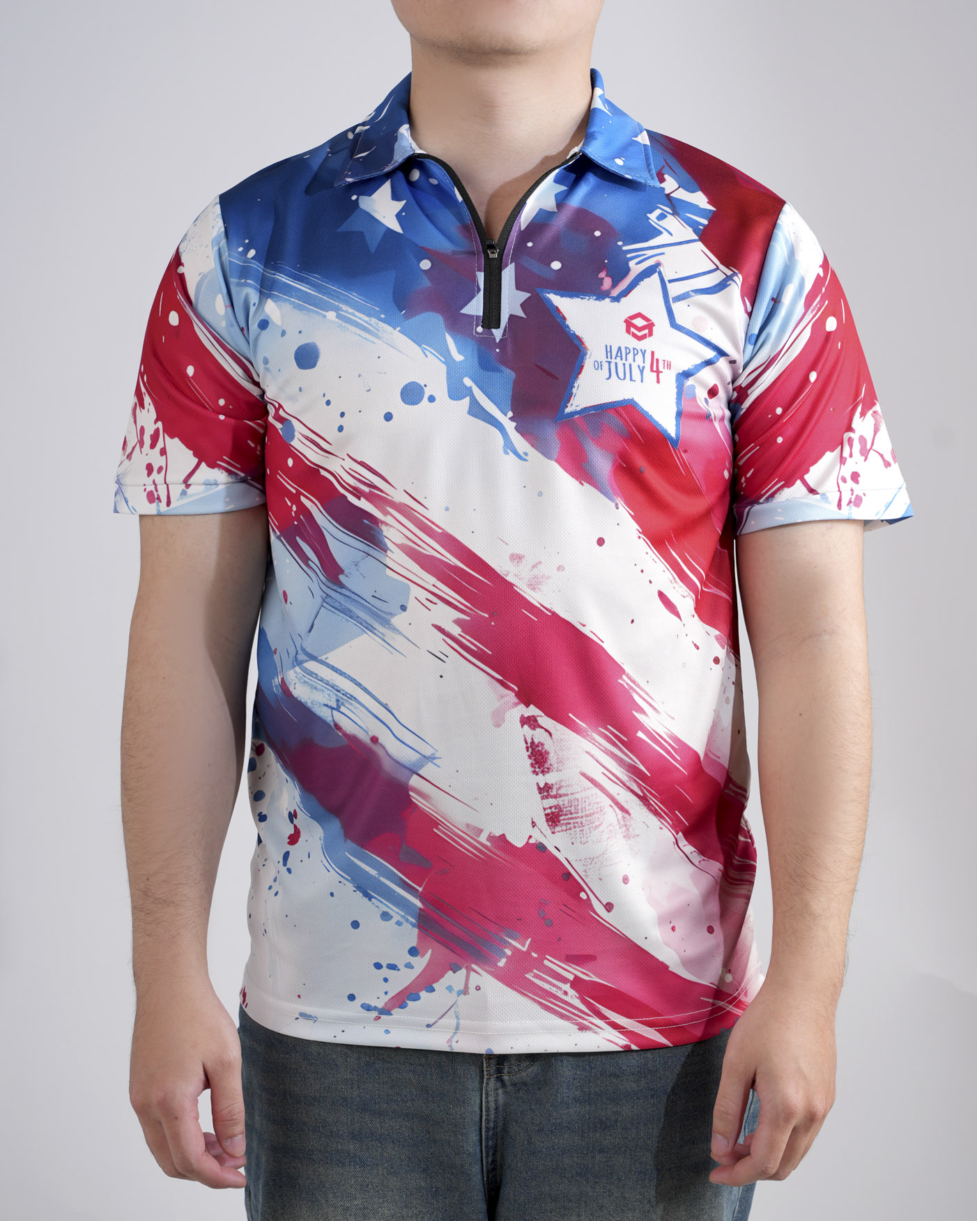 All-over Print Zip Polo Shirt (Lightweight)