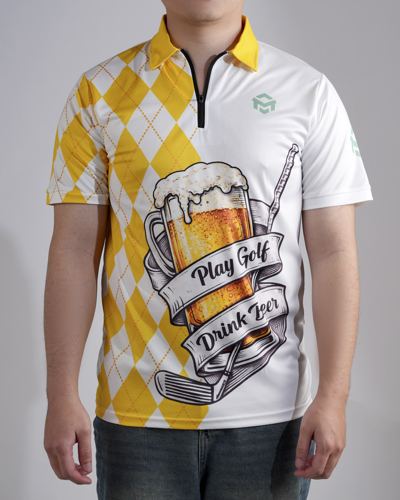 All-over Print Zip Polo Shirt (Lightweight)