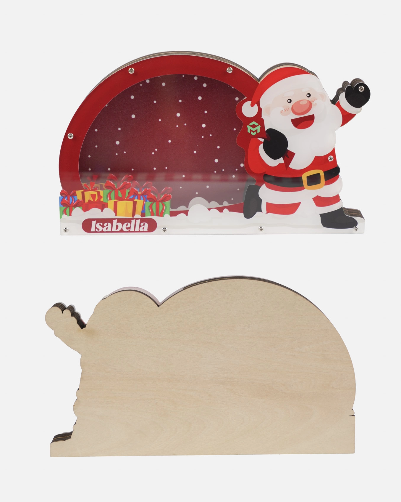 custom shape wood and acrylic piggy bank