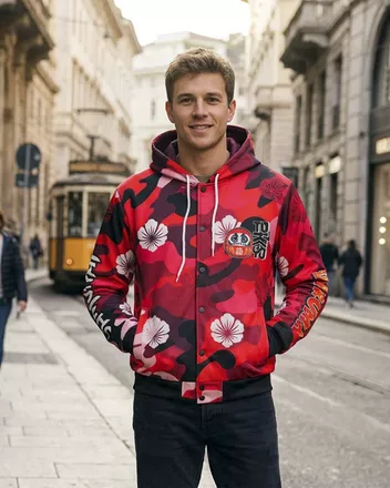 All-over Print Hooded Baseball Jacket