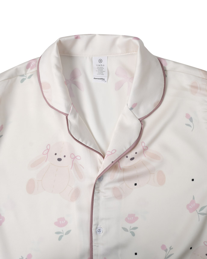 All-over Print Satin Short-Sleeve Pajamas Set Without Pocket (Loose Shorts)